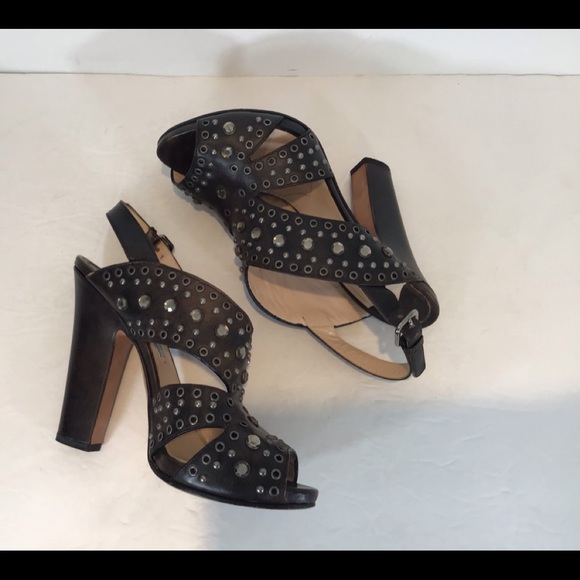 PRADA CALZATURE DONNA LEATHER HEELS STUDDED GROMMETS W/BOX BRW/BLK EUR 38 US 8 - Picture 6 of 16